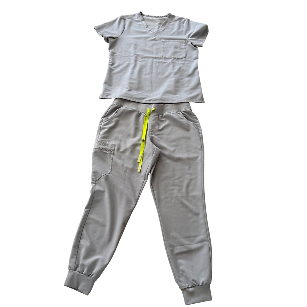 FIGS "Stone" Retired Color Scrub Set Catarina Top & Jogger Pants both sz L Nurse